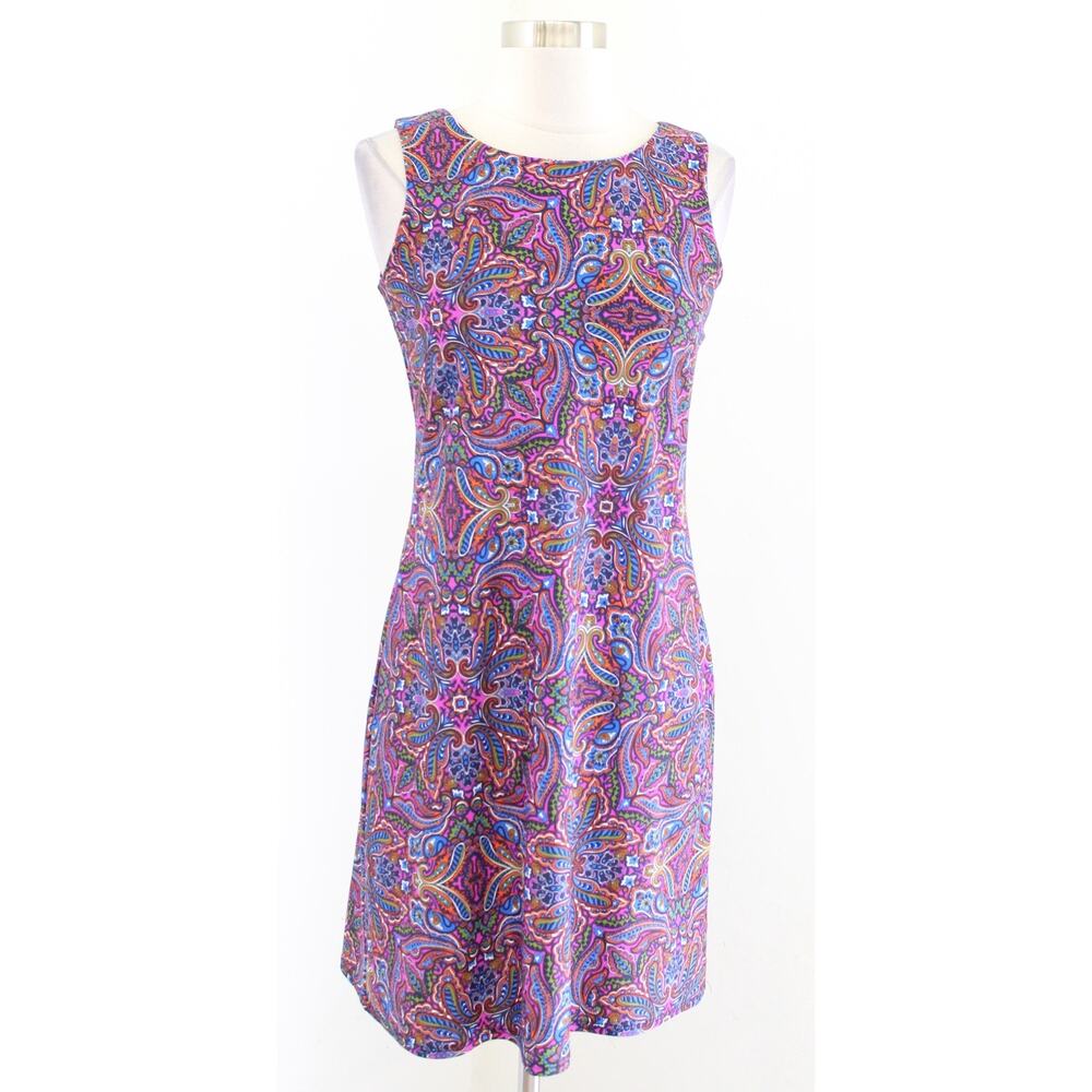 Jude Connally Blue Pink Colorful Paisley Print Jude Cloth Sleeveless Dress Sz XS